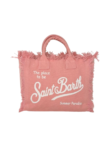 BORSA ROSA IN CANVAS CON LOGO BIANCO