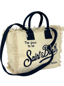 BORSA MINI PANNA IN CANVAS CON LOGO BLU