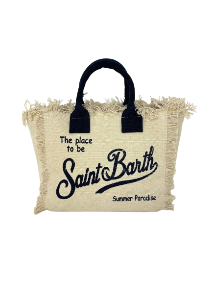 BORSA MINI PANNA IN CANVAS CON LOGO BLU