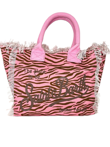 BORSA GRANDE ROSA CANVAS ZEBRATA FUCSIA/MARRONE