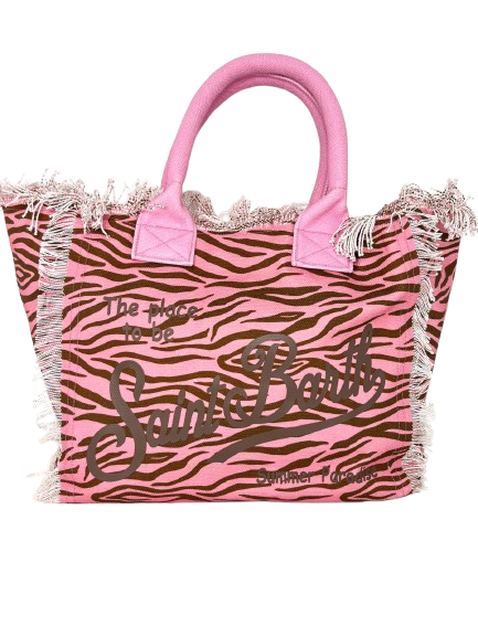 BORSA GRANDE ROSA CANVAS ZEBRATA FUCSIA/MARRONE