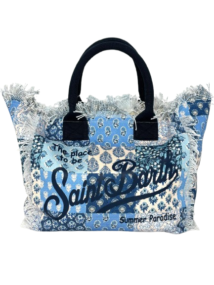 BORSA GRANDE CANVAS BLU/AZZURRA MULTI-PATCH