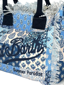 BORSA GRANDE CANVAS BLU/AZZURRA MULTI-PATCH