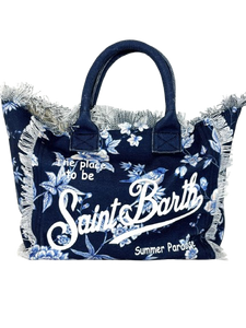 BORSA GRANDE CANVAS BLU FANTASIA FLOREALE