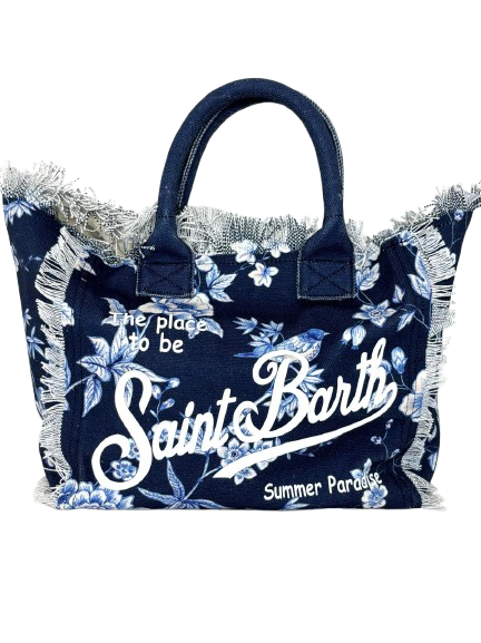 BORSA GRANDE CANVAS BLU FANTASIA FLOREALE
