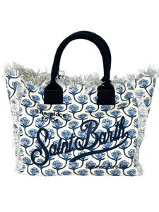 BORSA GRANDE CANVAS BIANCA/BLU FANTASIA FLOREALE