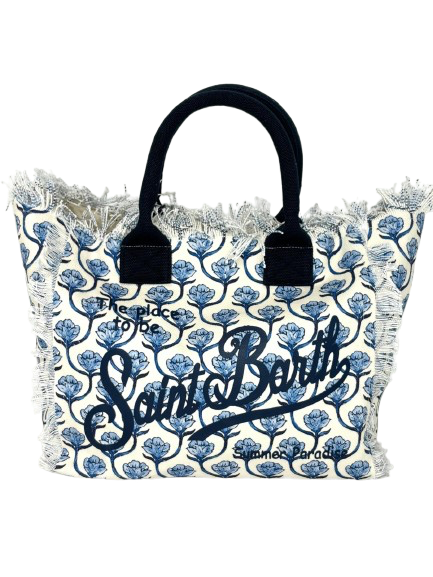 BORSA GRANDE CANVAS BIANCA/BLU FANTASIA FLOREALE
