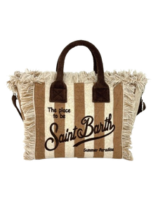 BORSA CANVAS GRANDE A RIGHE BEIGE/MARRONE