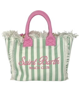 BORSA CANVAS GRANDE A RIGHE BIANCO/VERDE