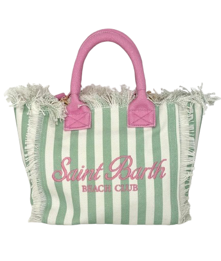 BORSA CANVAS GRANDE A RIGHE BIANCO/VERDE