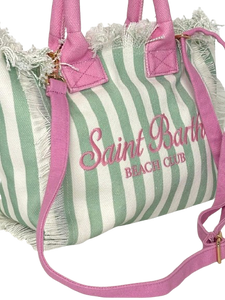 BORSA CANVAS GRANDE A RIGHE BIANCO/VERDE