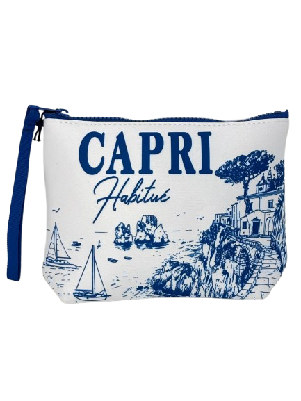 POCHETTE NEOPRENE BIANCA/BLU CAPRI