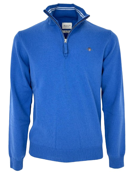PULLOVER UOMO BLU CON CERNIERA 100% LANA