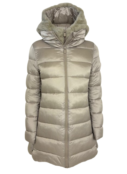 GIUBBINO DONNA BEIGE LUNGO IN ECO-PIUMA