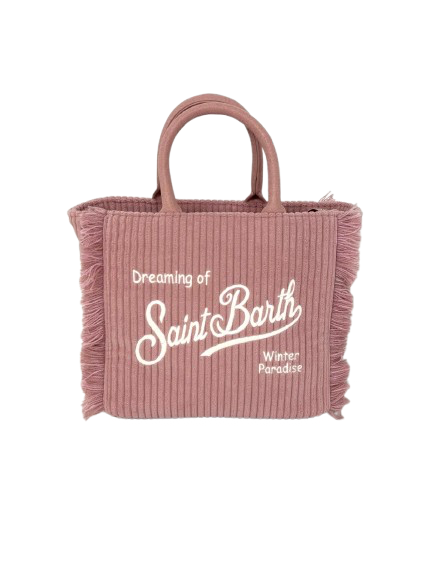 BORSA ROSA VELLUTO CON LOGO BIANCO