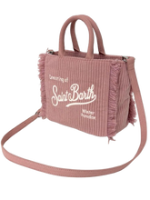 Carica l&#39;immagine nel visualizzatore di Gallery, BORSA ROSA VELLUTO CON LOGO BIANCO
