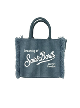 Carica l&#39;immagine nel visualizzatore di Gallery, BORSA AZZURRA VELLUTO CON LOGO BIANCO
