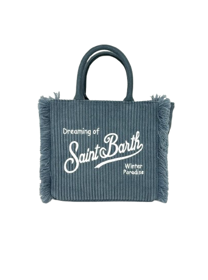 BORSA AZZURRA VELLUTO CON LOGO BIANCO