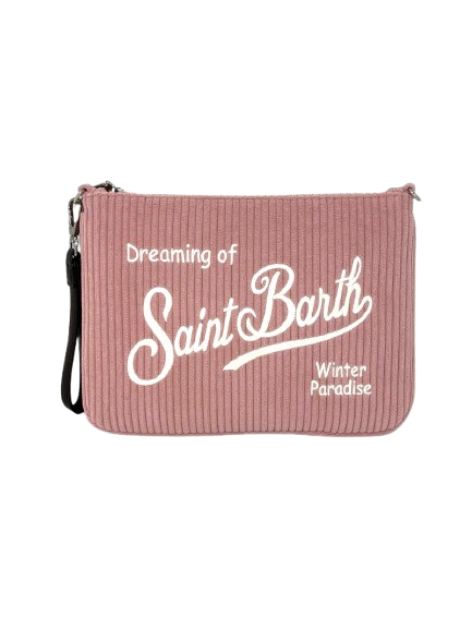 POCHETTE ROSA VELLUTO CON LOGO BIANCO