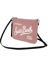 Carica l&#39;immagine nel visualizzatore di Gallery, POCHETTE ROSA VELLUTO CON LOGO BIANCO
