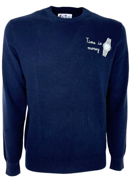 PULLOVER UOMO BLU TIME IS MONEY