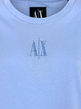 Carica l'immagine nel visualizzatore di Gallery, T-SHIRT DONNA AZZURRA CON LOGO STRASS
