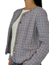 Carica l'immagine nel visualizzatore di Gallery, GIACCA DONNA AZZURRA TESSUTO TWEED
