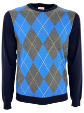Carica l'immagine nel visualizzatore di Gallery, PULLOVER UOMO BLU/GRIGIO FANTASIA ROMBI

