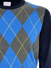 Carica l'immagine nel visualizzatore di Gallery, PULLOVER UOMO BLU/GRIGIO FANTASIA ROMBI
