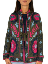 Carica l'immagine nel visualizzatore di Gallery, CARDIGAN DONNA VERDE/FUCSIA FANTASIA GEOMETRICA
