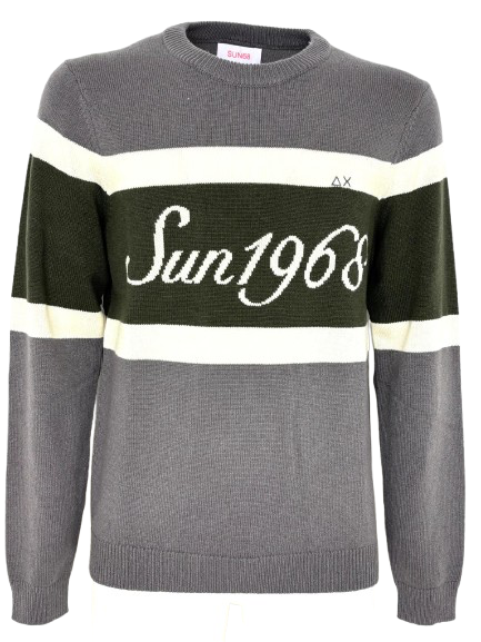 PULLOVER UOMO GRIGIO/VERDE CON LOGO FRONTALE
