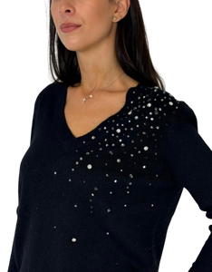 PULLOVER DONNA NERO CON STRASS