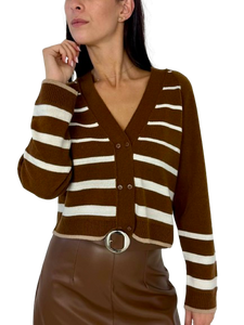 CARDIGAN DONNA MARRONE FANTASIA A RIGHE
