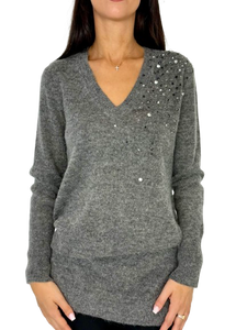PULLOVER DONNA GRIGIO CON STRASS