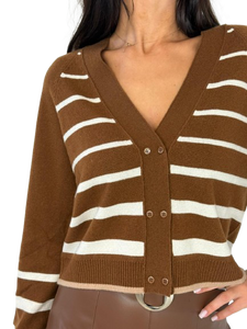 CARDIGAN DONNA MARRONE FANTASIA A RIGHE