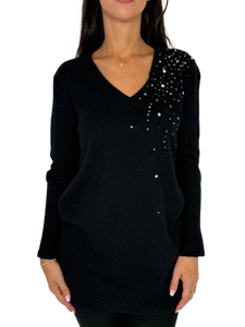 PULLOVER DONNA NERO CON STRASS