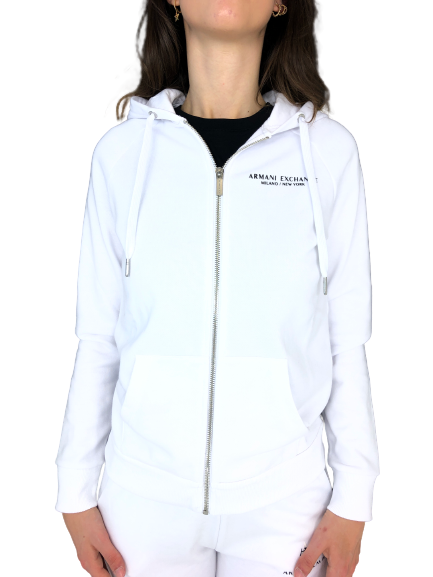 FELPA DONNA BIANCA CON ZIP E CAPPUCCIO