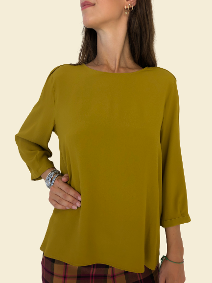 BLUSA DONNA SENAPE MISTO SETA