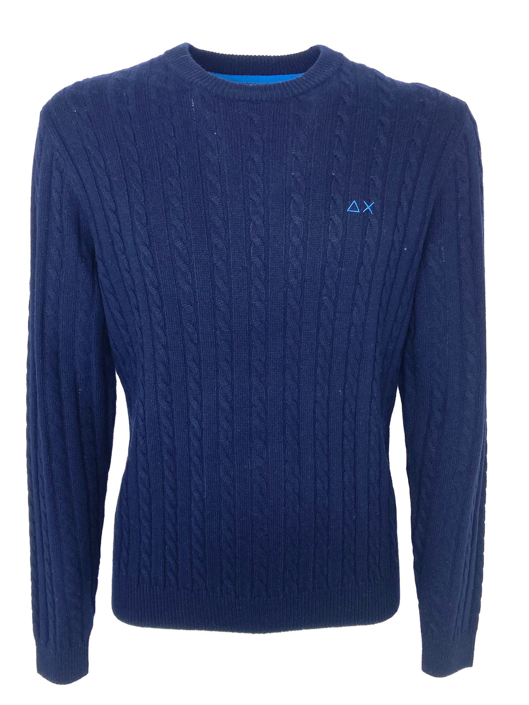 PULLOVER UOMO BLU A COSTINE MISTO LANA