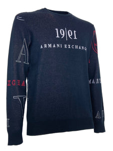 PULLOVER UOMO BLU CON LOGO FRONTALE E SU MANICHE