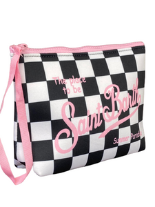 POCHETTE A SCACCHI CON LOGO ROSA