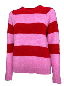 PULLOVER DONNA RIGHE ROSA/ROSSE