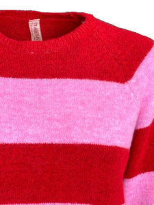 PULLOVER DONNA RIGHE ROSA/ROSSE