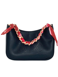 BORSA A SPALLA NERA CON TRACOLLA IN CATENA CON FOULARD