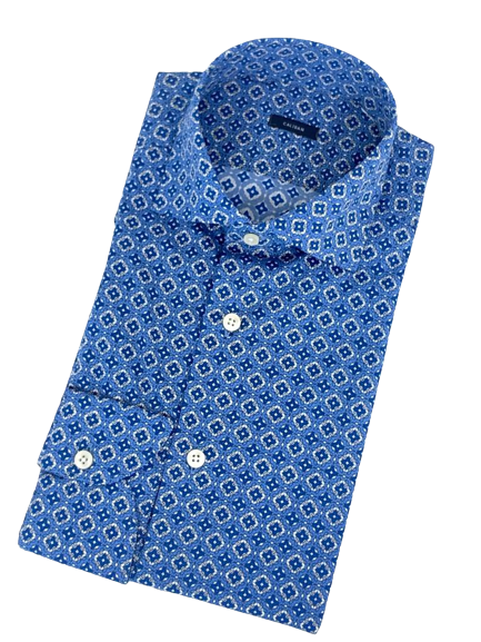 CAMICIA UOMO BLU IN MICRO-FANTASIA – e-spaceonweb