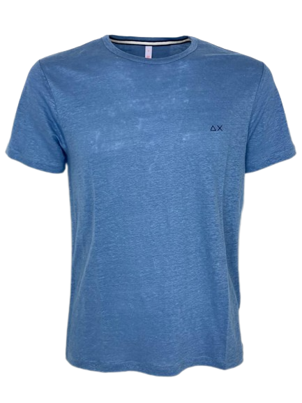 T SHIRT UOMO AZZURRA 100 LINO