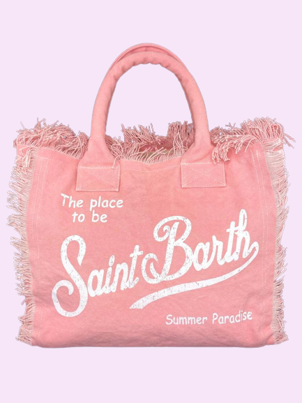 BORSA ROSA IN CANVAS CON LOGO BIANCO